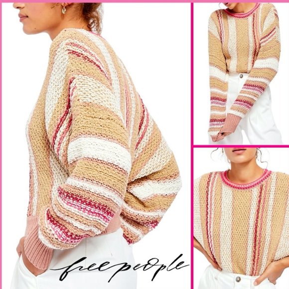 NWT Free People Show Me Love Striped Knit Pullover Sweater : Size M - Picture 1 of 10